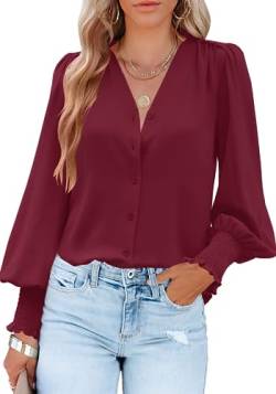 Odosalii Shirt Damen Herbst Elegante Oberteile Knopfleiste Langarm Festlich Musselin Bluse Chiffon Fashion Schöne Tunika Top von Odosalii