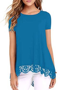 Odosalii T Shirt Damen Kurzarm Tunika Große Größen Sommer Top Mit Spitze Oversize Shirt Sexy Lose Bluse (01-Königsblau, X-Large) von Odosalii