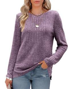 Pullover Damen,Elegant Rundhals Langarm Pullover,Seitensplit Langarmshirt Damen,Einfarbig Strickpullover,T-Shirt Tunika Oberteile Pulli Sweatshirt von Odosalii