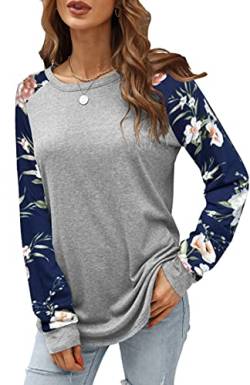 Pullover Damen Blumen,Langarmshirt Rundhals Casual Tunika Tops,Bluse Shirts Oberteile Bekleidung(Grau, Medium) von Odosalii
