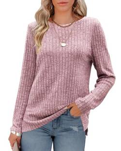 Shirt Damen,Gestrickter Pullover & Strickjacken,Rundhals Langarmshirts,Oversize Strickpullover,Dünner Winter Oberteile,Tunika Pulli Strickpullover Longpullover Rosa von Odosalii