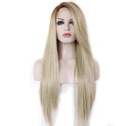 Mode Blondine, Haar Perücke Mode blonde glühlose Spitze Langes natürliches glattes synthetisches Haar für Frauen Gold 1pc, lange gerade Perücke von Odoukey