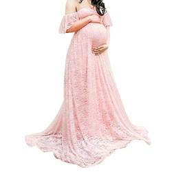 Odoukey Mutterschaftskleid, trägerloses Kleid mit Spitze, Florale Mutterschaftsfotografiekleid, ausgefallenes Schwangerschaftskleid für schwangeres Fotoshooting (Pink, XL) von Odoukey