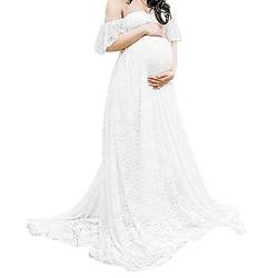 Odoukey Mutterschaftskleid, trägerloses Kleid mit Spitze, Florale Mutterschaftsfotografiekleid, ausgefallenes Schwangerschaftskleid für schwangeres Fotoshooting (weiß, m) von Odoukey