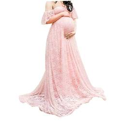 Odoukey Mutterschaftskleid, trägerloses Kleid mit Spitze, Florale Mutterschaftsfotografiekleid, schickes Schwangerschaftskleid für schwangeres Fotoshooting (Pink, L) von Odoukey