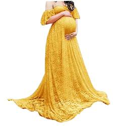 Odoukey Mutterschaftskleid, trägerloses Kleid mit Spitze, Florale Mutterschaftsfotografiekleid, schickes Schwangerschaftskleid für schwangeres Fotoshooting (gelb, m) von Odoukey