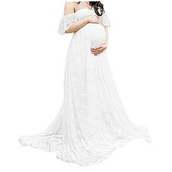 Odoukey Mutterschaftskleid, trägerloses Kleid mit Spitze, Florale Mutterschaftsfotografiekleid, schickes Schwangerschaftskleid für schwangeres Fotoshooting (weiß, s) von Odoukey