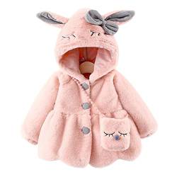 Kleine Mädchen Kapuzen Kunstpelz Mantel mit Tasche Kleinkind Hasenohren Kapuzenumhang Kleinkinder Langarm Kapuzenmantel Neugeborene Süße Cartoon Jacke Outwear Dicke Warme Winterkleidung 0,5~4 Jahre von Odziezet