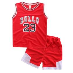 Odziezet Baby Kleidung Set Shirt Ärmlos + Shorts Junge Basketball Anzug 1-7 Jahre alt (Rot, 8-9 Jahre) von Odziezet