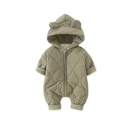 Odziezet Jungen Winter Schneeanzug Babys Kapuze Overalls Kinder Daunen Strampler Mädchen Wärmer Winteroverall Neugeborenes Lange Ärmel Einteilige Baby Bärenohr Overall 0-2 Jahre (0-3 Monate,Hellgrün) von Odziezet