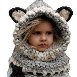 Odziezet Kinder Wintermütze Strickmütze Unisex Schalmütze Winter Wollmütze Fuchs, Farbe: Grau, Size One Size von Odziezet