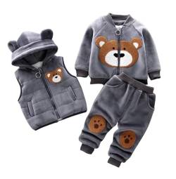 Odziezet Kleinkinder Warm Outfit Kinder Kapuze Ärmellose Weste Anzug Baby Winter Dreiteiliges Outfits Kind Langärmeliges Sweatshirt Hose Sets Babys Cartoon Bär Kleidung 0-4 Jahre (DTGR,1-2 Jahre) von Odziezet