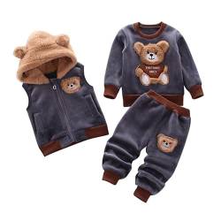 Odziezet Kleinkinder Warm Outfit Kinder Kapuze Ärmellose Weste Anzug Baby Winter Dreiteiliges Outfits Kind Langärmeliges Sweatshirt Hose Sets Babys Cartoon Bär Kleidung 0-4 Jahre (XXGR,2-3 Jahre) von Odziezet