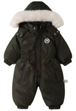 Odziezet Kleinkinder Winter Strampler Kinder Langarm Jumpsuit Jungen Daunenjacke Einteiliger Baby Warm Overall Babys Daunen Schneeanzug Kind Winddicht Skioverall 1-5 Jahre (3-4 Jahre,Armeegrün) von Odziezet