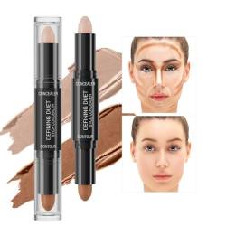 Ofanyia 2 IN 1 Contour Stick Makeup, Dual-Ended Cream Highlighter & Contour Bronzer Stick, Long Lasting Waterproof Cream Bronzer & Highlighter Stick (02# Lotus Root Pink+Coffee, ONE SIZE) von Ofanyia