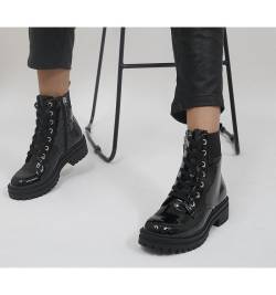 Office Amira Patent Ribbed Elastic Lace Up Ankle Boots BLACK PATENT,Black von Office