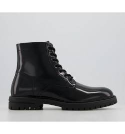 Office Bicester Round Toe Cleated Sole Lace Boots BLACK HIGH SHINE LEATHER,Black von Office