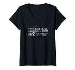 Damen Kniffel Simpler Text Für Kniffelgöttin Mit Würfel - Göttin T-Shirt mit V-Ausschnitt von Offizieller Kniffel Fan Merch