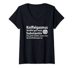 Damen Lustiger Kniffel Würfel Spruch Für Kniffelkönigin mit Humor T-Shirt mit V-Ausschnitt von Offizieller Kniffel Fan Merch
