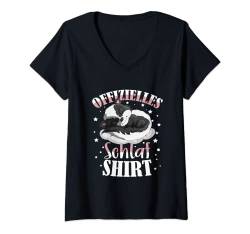 Damen Flauschiges Stinktier Pyjama Langschläfer Wolken Nachthemd T-Shirt mit V-Ausschnitt von Offizielles Schlafshirt Persönliches Schlafshirt