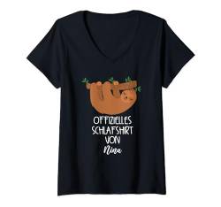 Offizielles Schlafshirt Von Nina Nachthemd Faultier T-Shirt mit V-Ausschnitt von Offizielles Schlafshirt Personalisiert Faultier