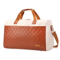 Oflamn Weekender Taschen für Damen, Leder, Reisetasche, wasserdicht, Nylon, gesteppt, Übernachtungstasche mit Trolleyhülle, Beige, Einheitsgröße von Oflamn