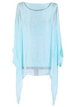 OgLuxe Damen-Bluse aus Seide mit Fledermaus-Muster, in Übergröße, Türkis, XX-Large von OgLuxe