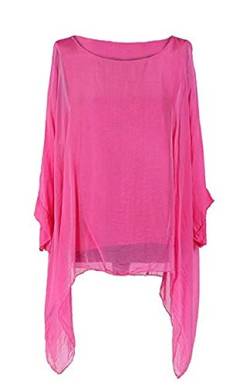 OgLuxe Damen Bluse aus Seide mit Fledermaus-Top in Übergröße, zweilagig, fuchsia, XX-Large von OgLuxe