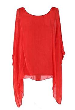 OgLuxe Damen Bluse aus Seide mit Fledermaus-Top in Übergröße, zweilagig, rot, XX-Large von OgLuxe
