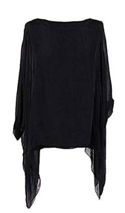 OgLuxe Damen Bluse aus Seide mit Fledermaus-Top in Übergröße, zweilagig, schwarz, XX-Large von OgLuxe