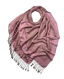 OgLuxe Damen-Halstuch, superweich, luxuriös, bedruckt, Paisleymuster, Quaste, Herbst/Winter, modisch, rosa - dusty pink, One size von OgLuxe