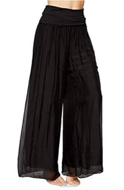 OgLuxe Lagnelook Italienische Palazzo Plazo Hose für Damen, elastische Taille, Puffball, Lagen, trendig, Größe 42-50 ml, XL XXL Gr. One size , Schwarz von OgLuxe