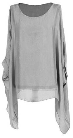 OgLuxe Plus Size Damen Seide Batwing Top Zwei Schichten Bluse, silber, XX-Large von OgLuxe