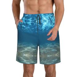 Blue Ocean Sea Wavy Seascape Herren-Badehose, schnelltrocknend, Strandshorts mit Netzfutter, Taillen-Kordelzug mit 3 Taschen, Weiss/opulenter Garten, XXX-Large von Ogniwo