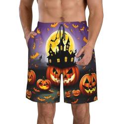 Happy-Halloween-Day-Trick-or-Treat Herren-Badehose, schnelltrocknend, Strandshorts mit Netzfutter, Taillen-Kordelzug mit 3 Taschen, Weiss/opulenter Garten, XXX-Large von Ogniwo