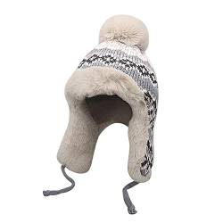 Damen Wintermütze Warmer Hut Fliegermütze mit Ohrenklappen aus Fleece Trapperhut Wintermütze Dicke Mütze für Ski Radfahren Outdoor, grau, One size von OhMill