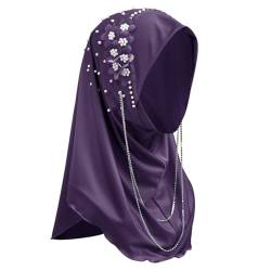 OhMill Damen Muslimische Chiffon Weich Hijab Kopftuch Halskette Gebetsschals Halstuch Volle Abdeckung Turban Headwear (Lila) von OhMill