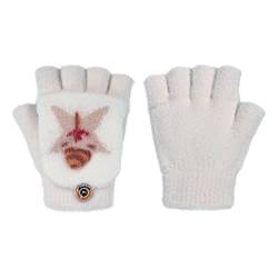 OhMill Halbe Fingerhandschuhe mit Flip Top Winter Finger Handschuhe Gestrickte Handschuhe Plüschhandschuhe für Kinder Mädchen Jungen (Weißes Pentagramm-Muster) von OhMill