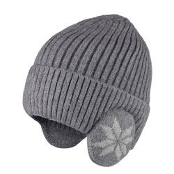 OhMill Herren Damen Strickmützen mit Ohrenschutz Verdickt und Fleece gestrickte Mütze Outdoor Winddicht Beanie Hut für Laufen Radsport Skifahren Snowboarden (grau) von OhMill