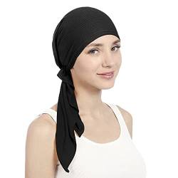 OhMill Weiche Elastische Muslimische Hijabs mit Tie Back Kopfbedeckung Turban Motorhaube Kopftücher für Frauen (Schwarz M) von OhMill