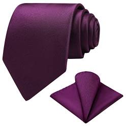 Ohlimuc Krawatten Set Herren (8.5cm), Einfarbig Satin Krawatte Einstecktuch Set, Klassisch Elegant Hochzeit Krawatte Taschentuch für Formelle Kleidung, Feier, Partys (Geschenkbox) - Lila von Ohlimuc
