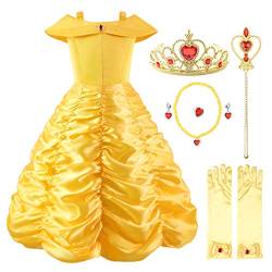 Ohlover Kleine Mädchen Prinzessin Schulterfreies Lagen kostüm Party Kleid mit Zubehör (100,Gelb mit Zubehör) von Ohlover