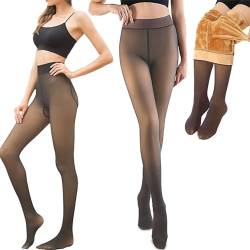 Fleece Gefütterte Strumpfhosen, Thermo Leggings, Thermostrumpfhosen, Winter Warme Gefälschte Durchscheinende Strumpfhose oder Frauen und Damen, Doppelt Leggings Stretch Fleece (Coffee 220(42.5-75kg)) von Oimaik