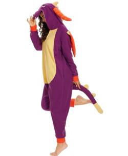 Oiziuzio Erwachsene Drachen Onesie Tier Pyjama Halloween Drache Cosplay Kostüm für Damen Herren Lila, Violett, L von Oiziuzio