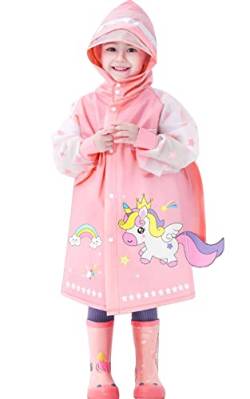 Ojostern Regencape Kinder Schulranzen Regenponcho Wasserdicht für Kinder Mädchen für Jungen mit Ärmel mit Rucksack mit Reflektoren Mehrweg Rosa M von Ojostern