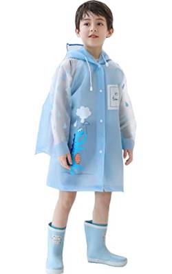 Regenponcho Kinder Schulranzen Regencape Wasserdicht für Kinder Jungen für Mädchen Mehrweg mit Ärmel mit Rucksack mit Reflektoren Blau XL von Ojostern