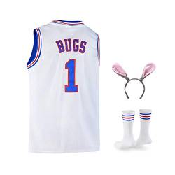 Bugs 1 Space Herren Movie Jersey Basketball Trikot mit Kopfreifen & Socken weiß S-XXL - Weiß - Groß von Oknown