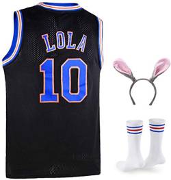 Lola #10 Bunny Space Herren Filmtrikot Looney Basketball Trikot mit Kopfreifen & Socken S-XXL - Schwarz - X-Groß von Oknown