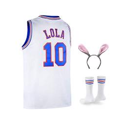 Lola #10 Bunny Space Herren-Trikot Looney Basketball-Trikot mit Kopfreifen und Socken, S-XXL - Weiß - Klein von Oknown