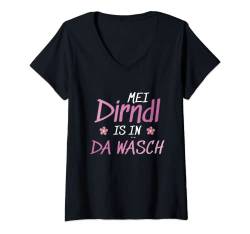 Damen Oktoberfest Dirndl Tracht | Mei Dirndl is in da Wäsch T-Shirt mit V-Ausschnitt von Oktoberfest Trachten & Dirndl Mode